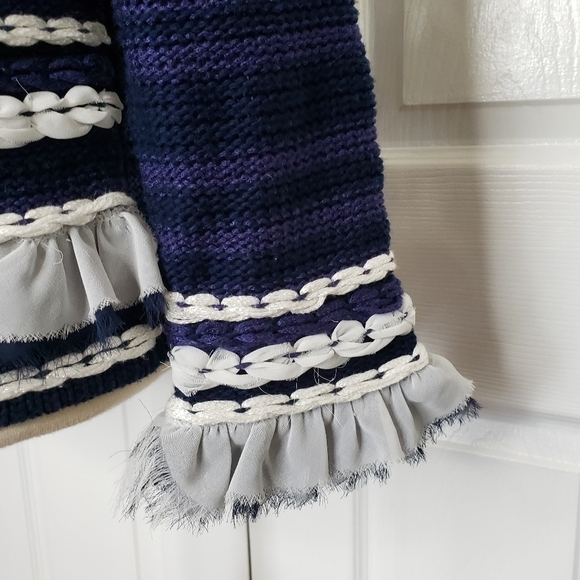 Chico's Ruffled Striped Mixed Texture Cardigan Sweater Small - Picture 3 of 10